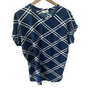 Ava Sky Hawaii Geometric Dolman Short Sleeve Snug Waist Stretch Blouse Top L